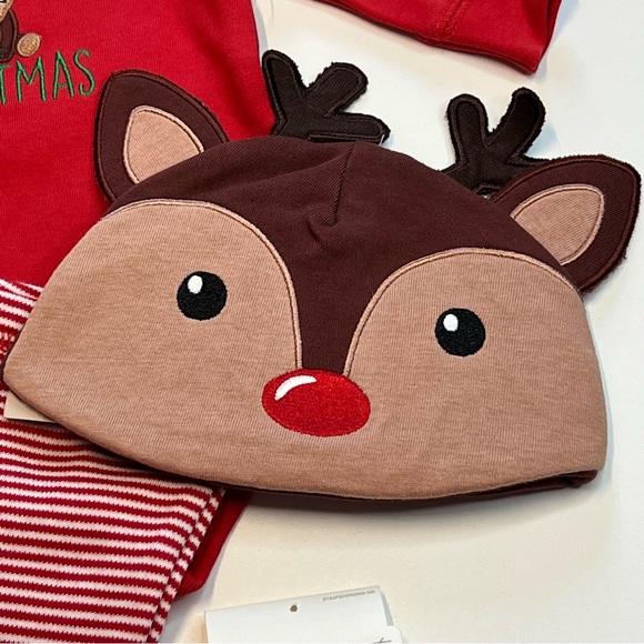 Starting Out 4PC Christmas Outfit, Red Romper, Reindeer Hat, Leggings, NB, NWT! - Picture 5 of 8